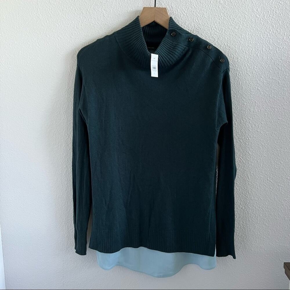 NWT Ann Taylor Layered Teal and Blue Gray Top Blouse Split Sides Small